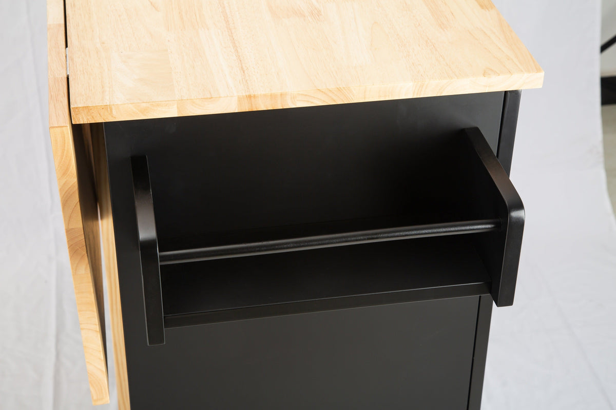 Mobile Kitchen Island Cart with Extensible Rubber Wood Top - Black-Bee