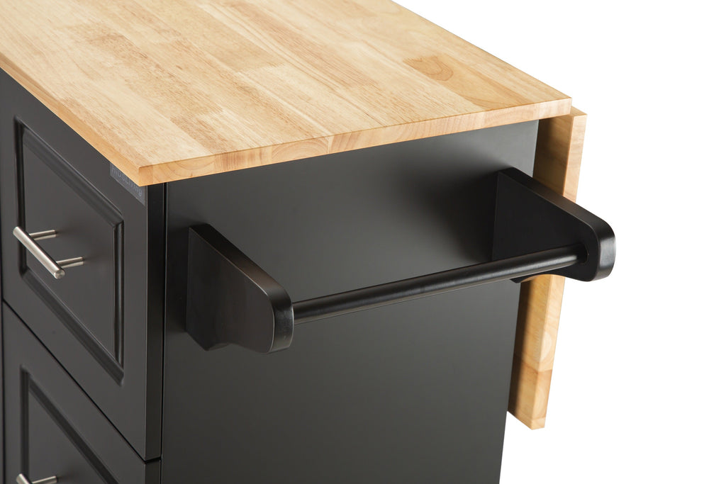 Mobile Kitchen Island Cart with Extensible Rubber Wood Top - Black-Bee