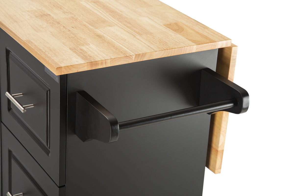 Mobile Kitchen Island Cart with Extensible Rubber Wood Top - Black-Bee