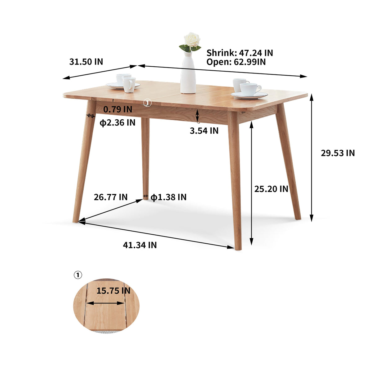 Natural Solid Oak Round Dining Table