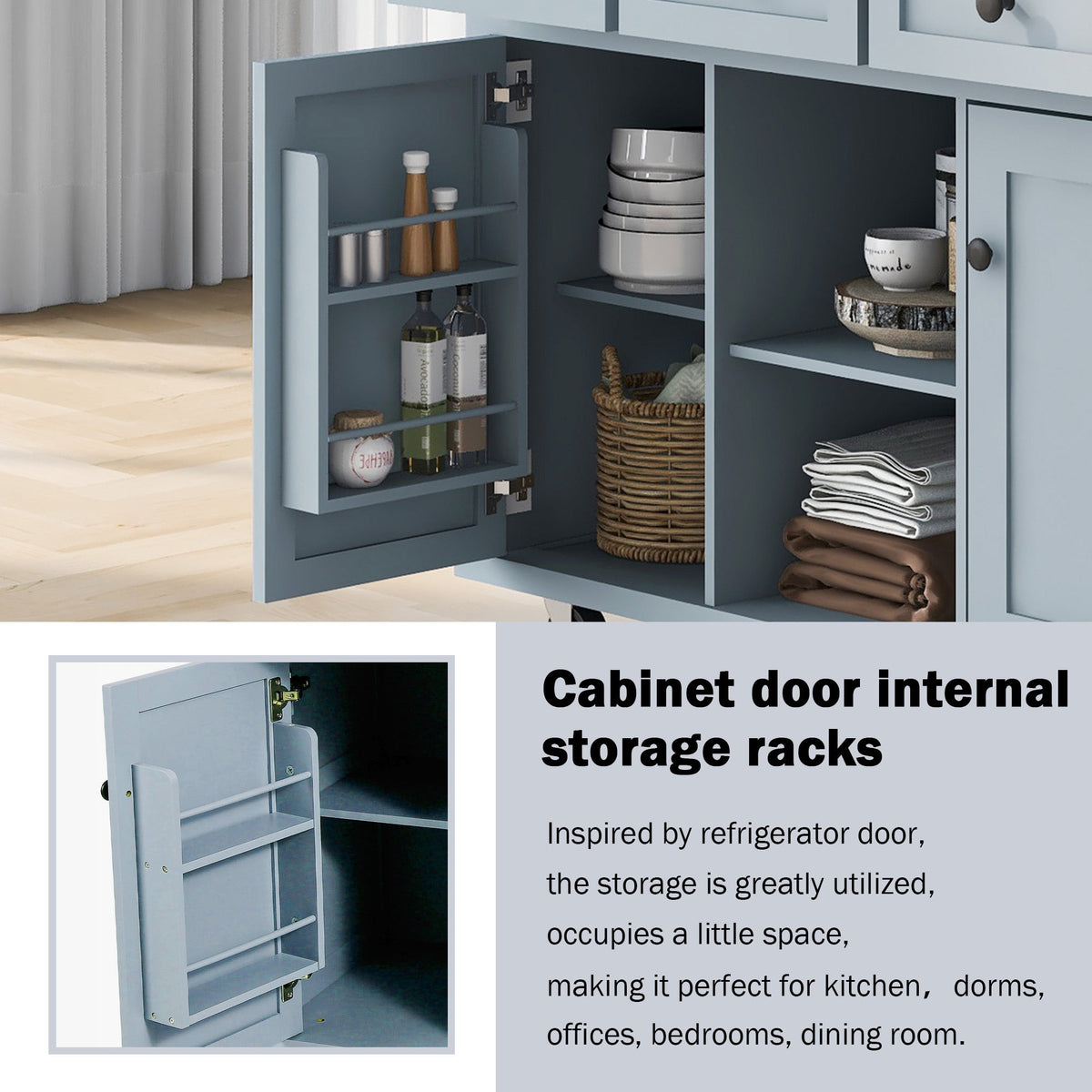 Kitchen Cart with Rubberwood Drop-Leaf Countertop - Blue or White