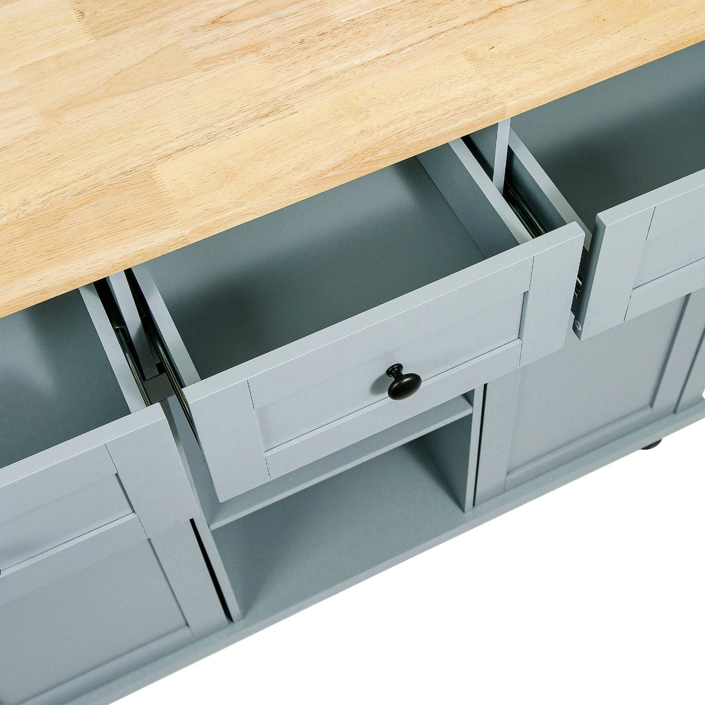 Kitchen Cart with Rubberwood Drop-Leaf Countertop - Blue or White