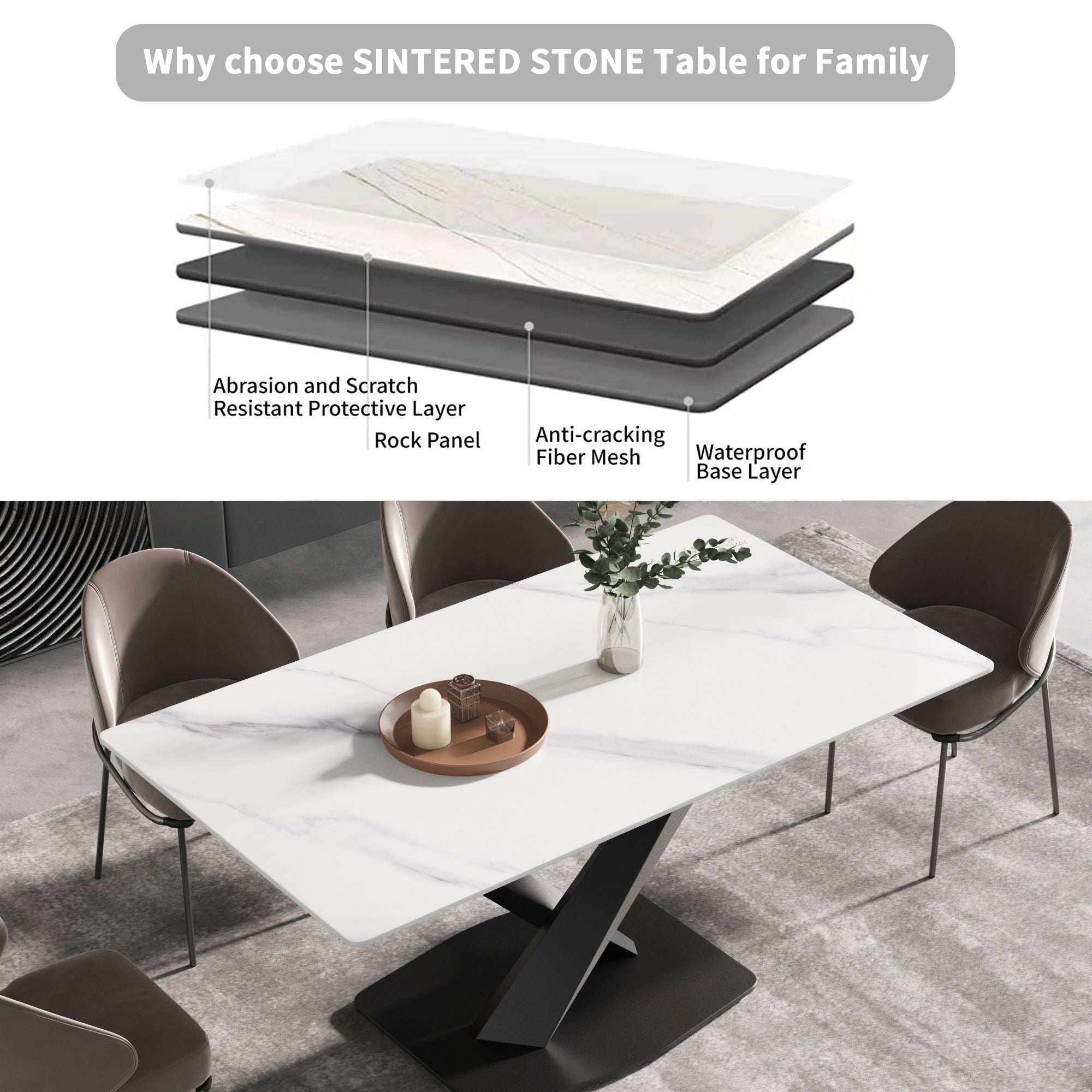 63-Inch Modern Artificial Stone Dining Table