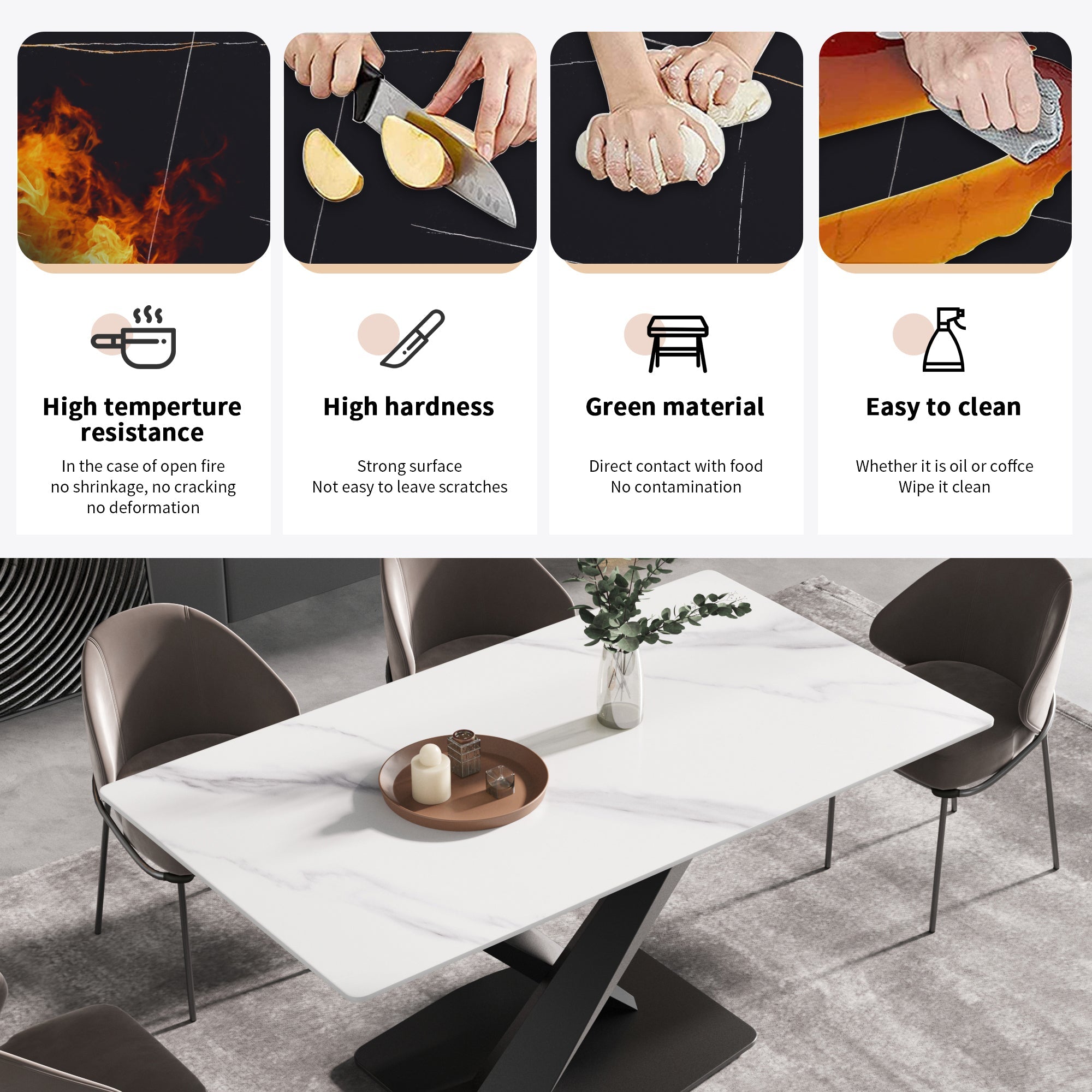63-Inch Modern Artificial Stone Dining Table