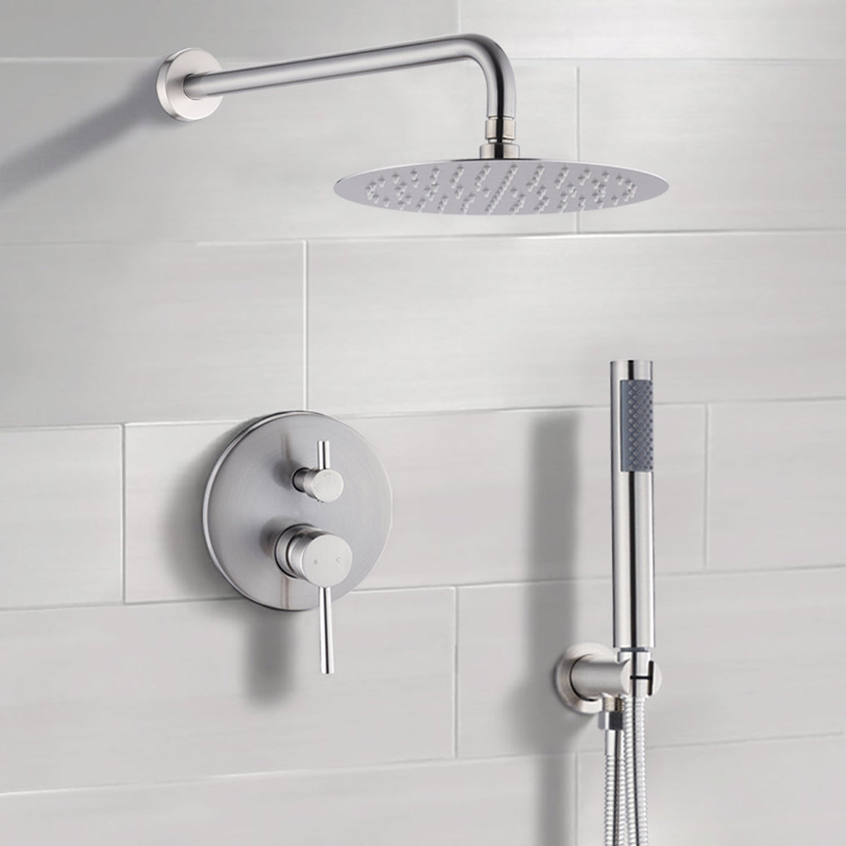 10" Brushed Nickel Round Rain Shower Head and Handheld Shower Head Set