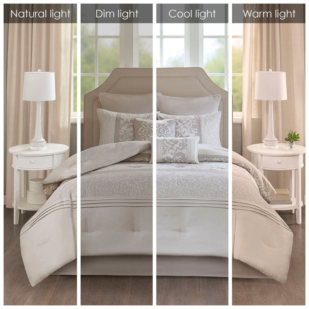 Embroidered 8 Piece Comforter Set - Neutral Queen