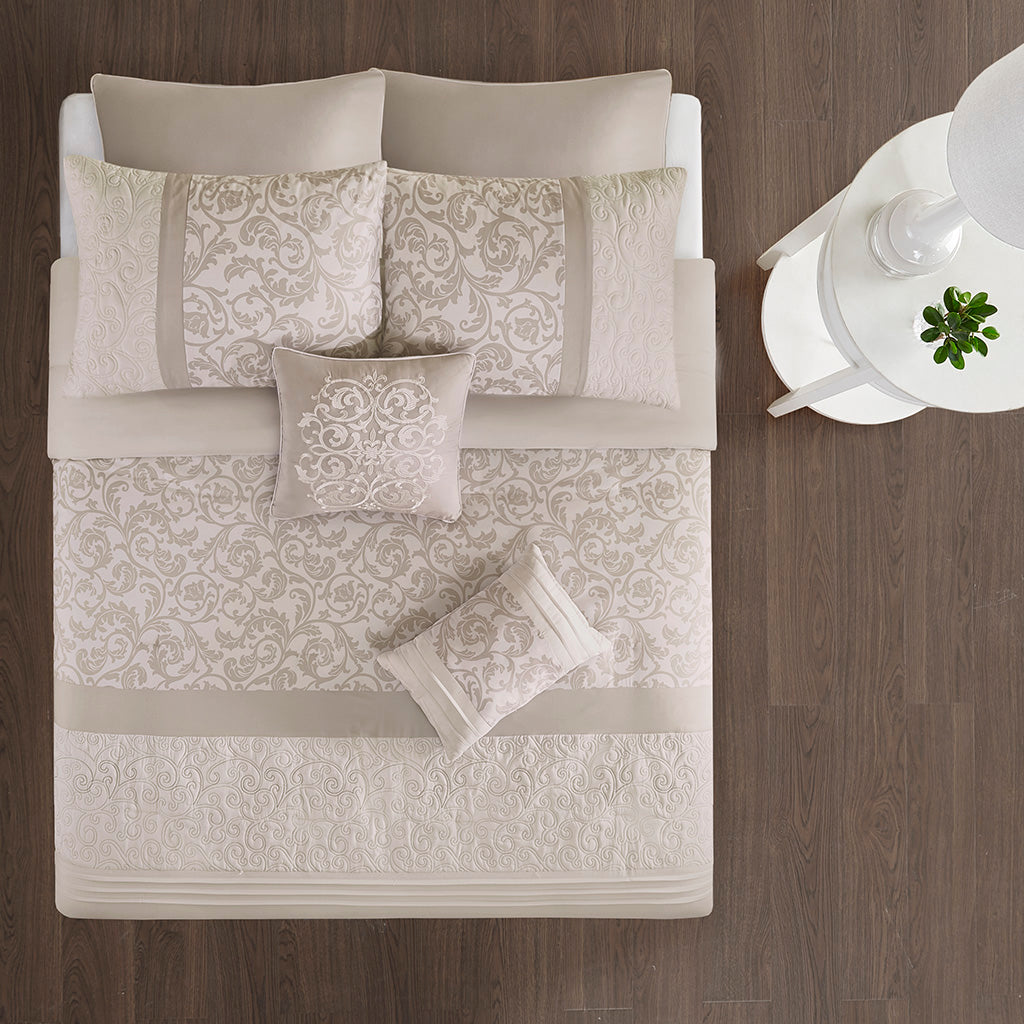 Embroidered 8 Piece Comforter Set Neutral King