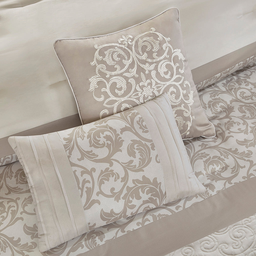 Embroidered 8 Piece Comforter Set - Neutral Queen