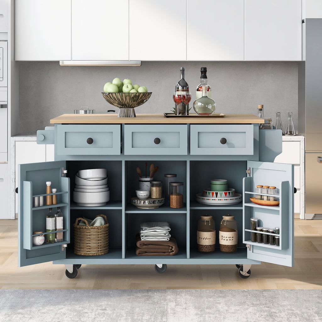 Kitchen Cart with Rubberwood Drop-Leaf Countertop - Blue or White