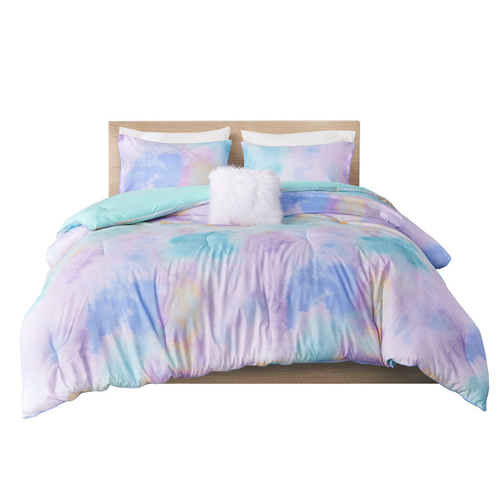 Full/Queen Watercolor Tie Dye Printed Comforter Set