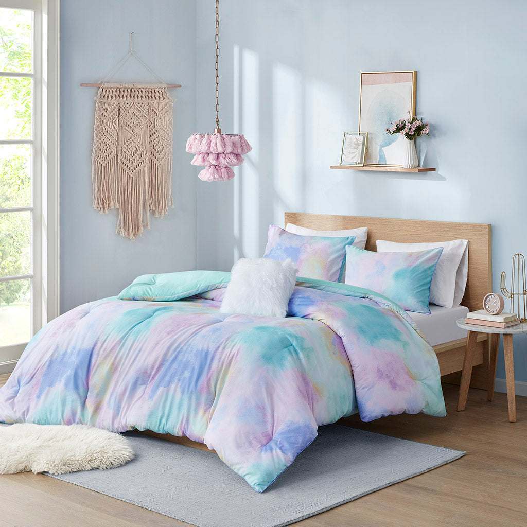 Full/Queen Watercolor Tie Dye Printed Comforter Set