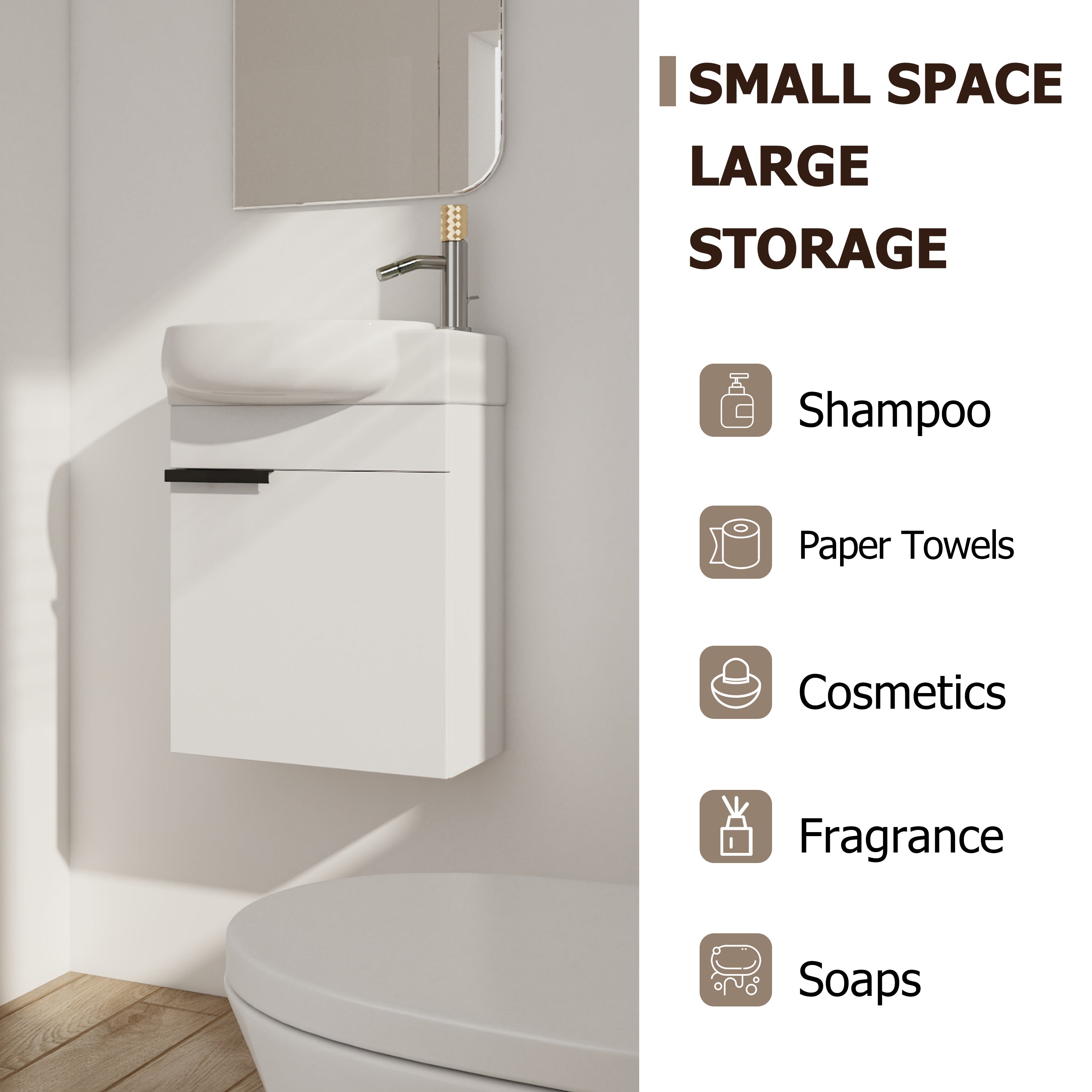 Soft Close Doors Bathroom Vanity With Sink, 16 Inch