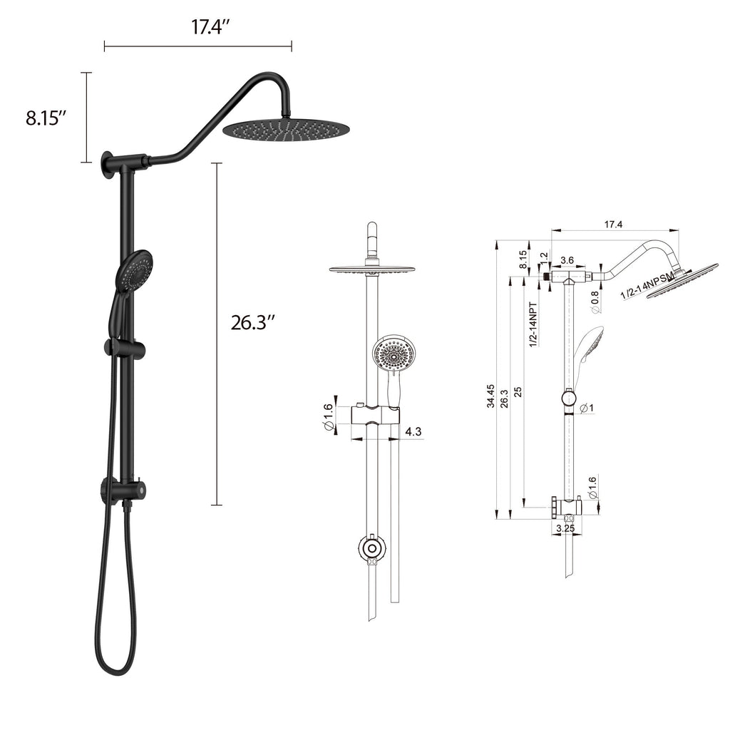 10 Inch Shower System with 5 Function Rain Hand Shower