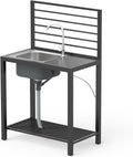 Outdoor Kitchen Island with Aluminum Storage & Stainless Steel Sink - Silver