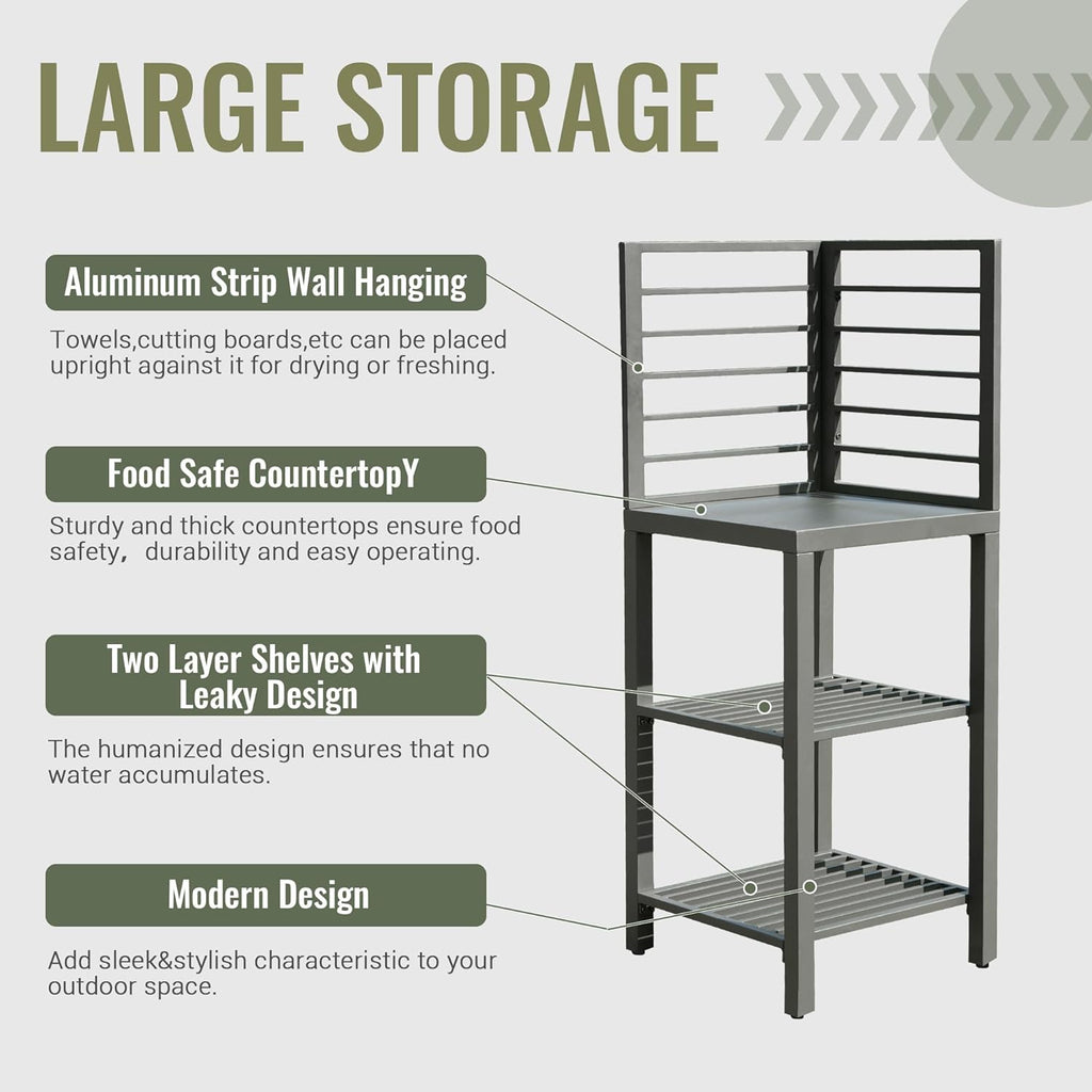 Outdoor Kitchen Island with Storage with Double Storage Racks - Aluminum