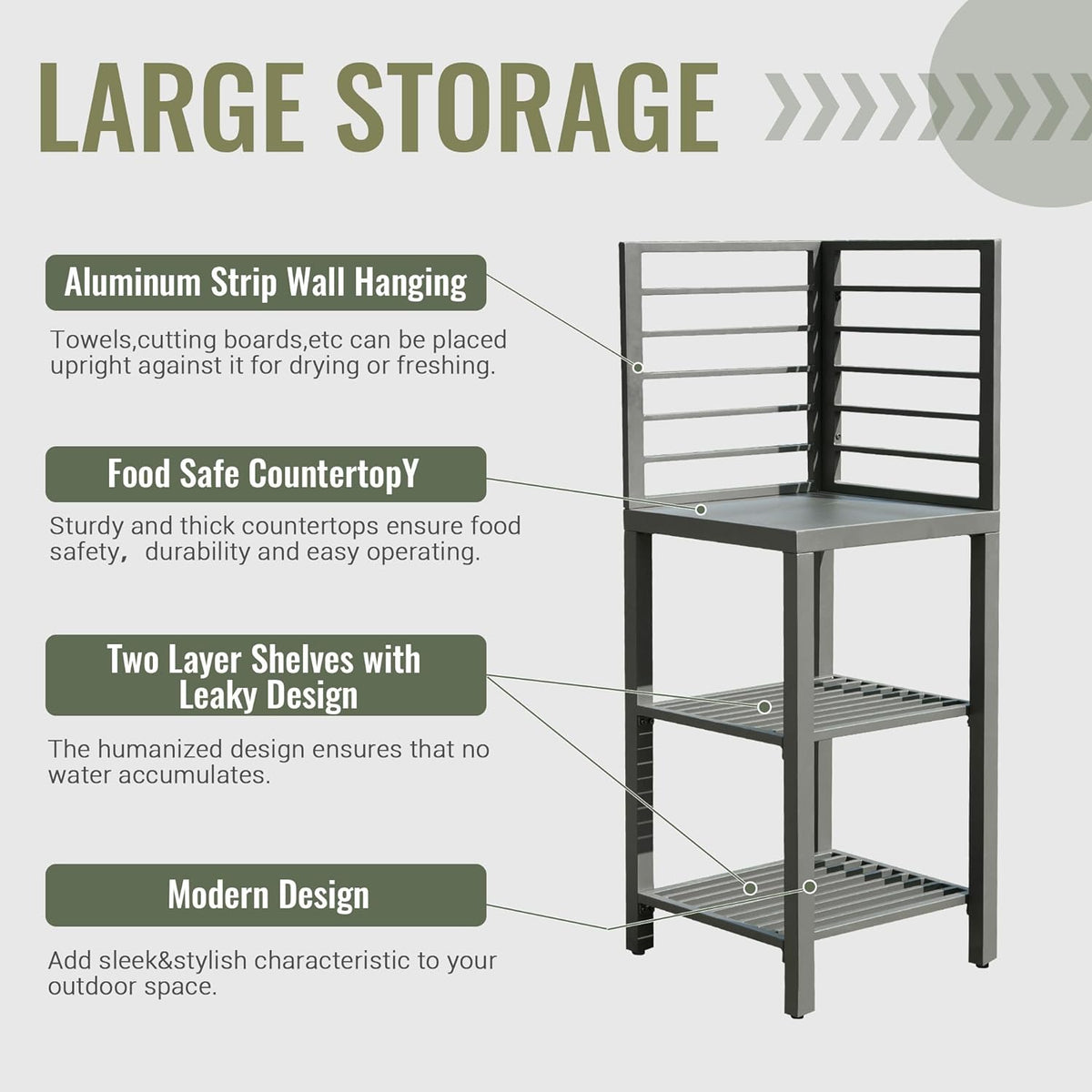 Outdoor Kitchen Island with Storage with Double Storage Racks - Aluminum