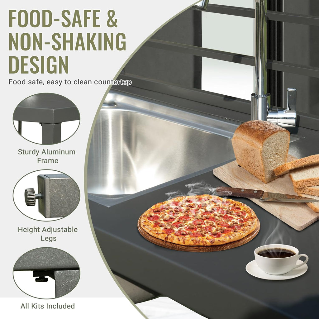 Outdoor Kitchen Island with Aluminum Storage & Stainless Steel Sink - Silver