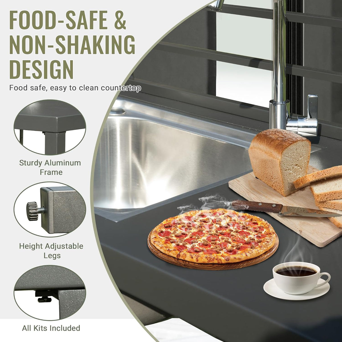 Outdoor Kitchen Island with Aluminum Storage & Stainless Steel Sink - Silver