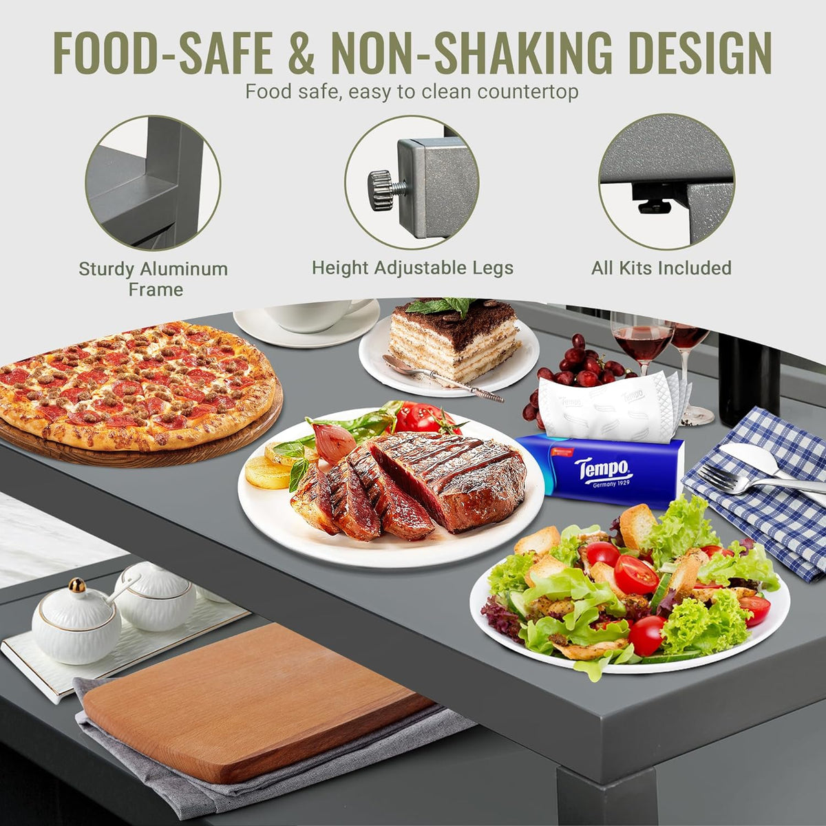 Outdoor Kitchen Island with Aluminum Storage and Protective Cover - Silver