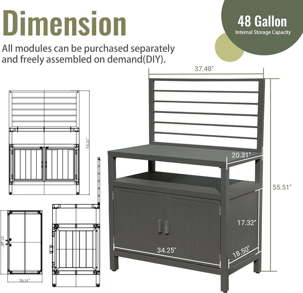 Outdoor Kitchen Island with Aluminum Storage and Protective Cover - Silver