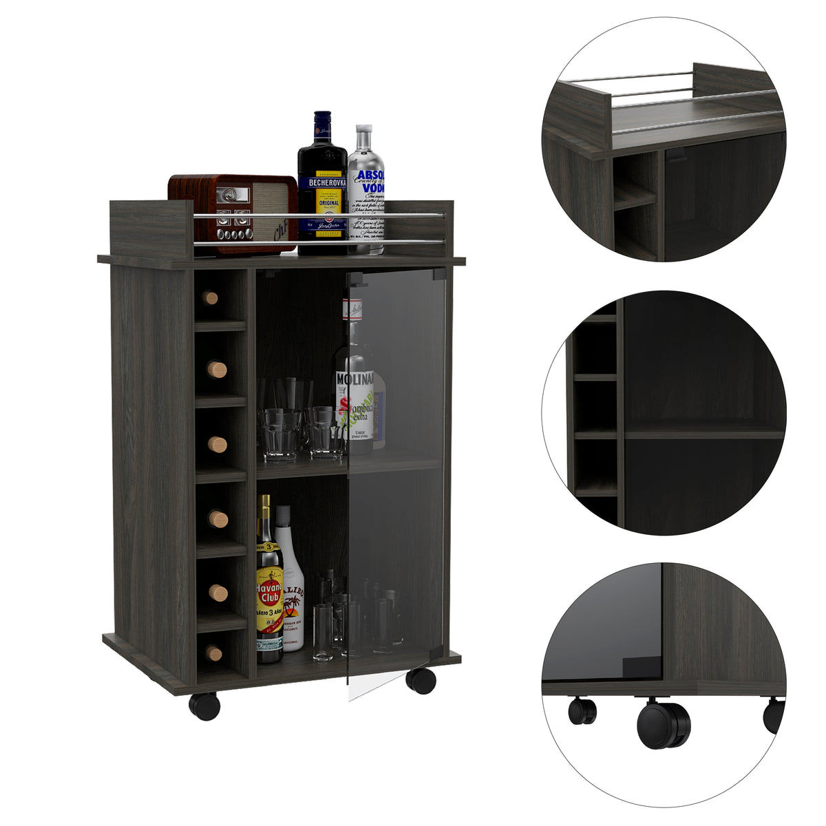 Dukat Bar Cart with Wine Rack - Espresso