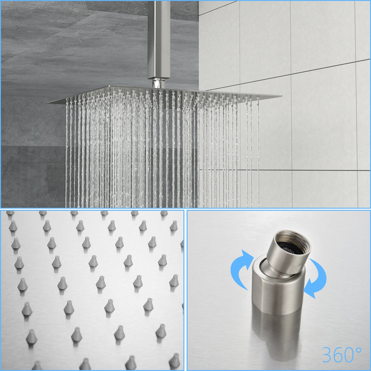 12 Inch Square Brushed Nickel Rain Fixed Shower Head