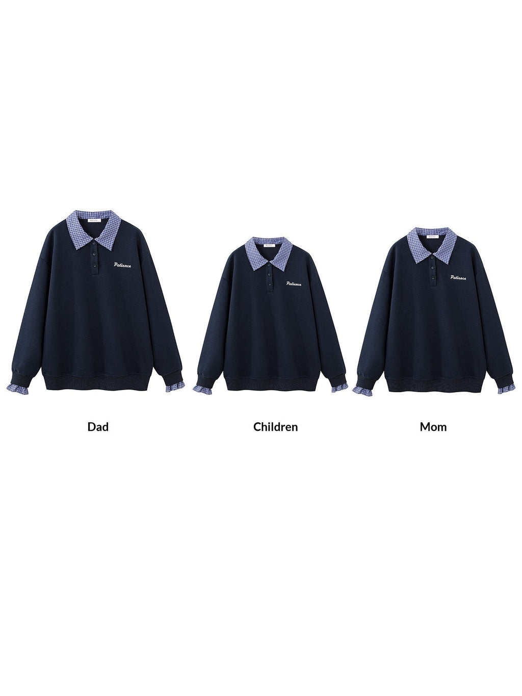 Retro Parent-child Outfit Plaid Patchwork Shirt-collar Hoodie Faux Two-piece Pullover Top