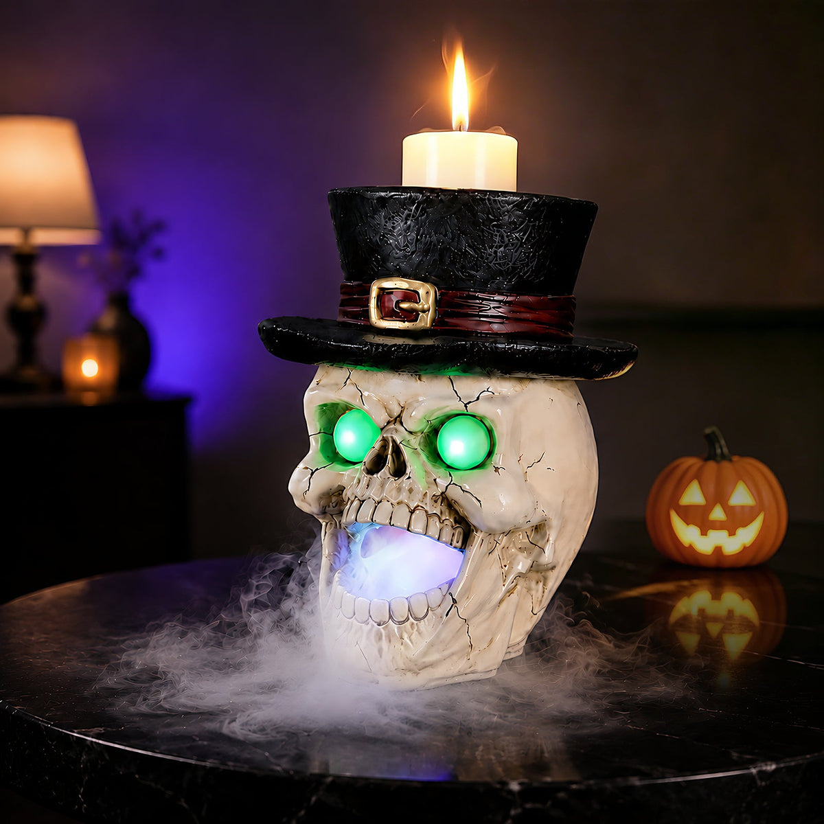 LED Light-Up Skull with Mist Maker - Resin Halloween Decor