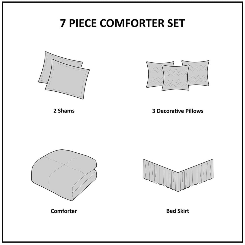 7 Piece Jacquard Comforter Set Grey Taupe King