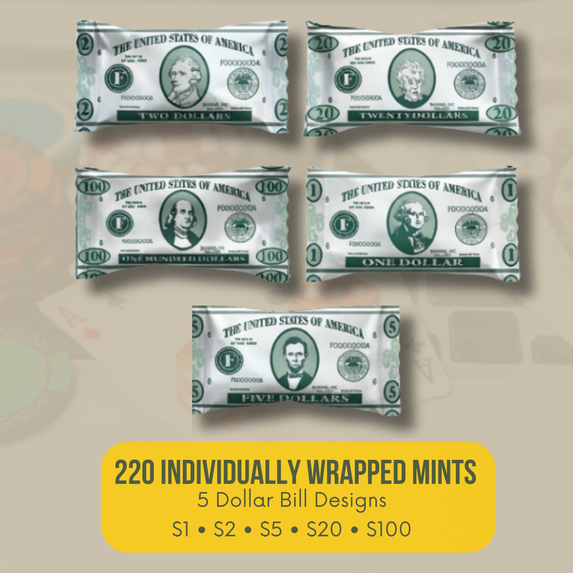 220ct Money Butter Mints – Individually Wrapped Dollar Bill Candy for Casino Night, Money Theme Parties & Party Favors