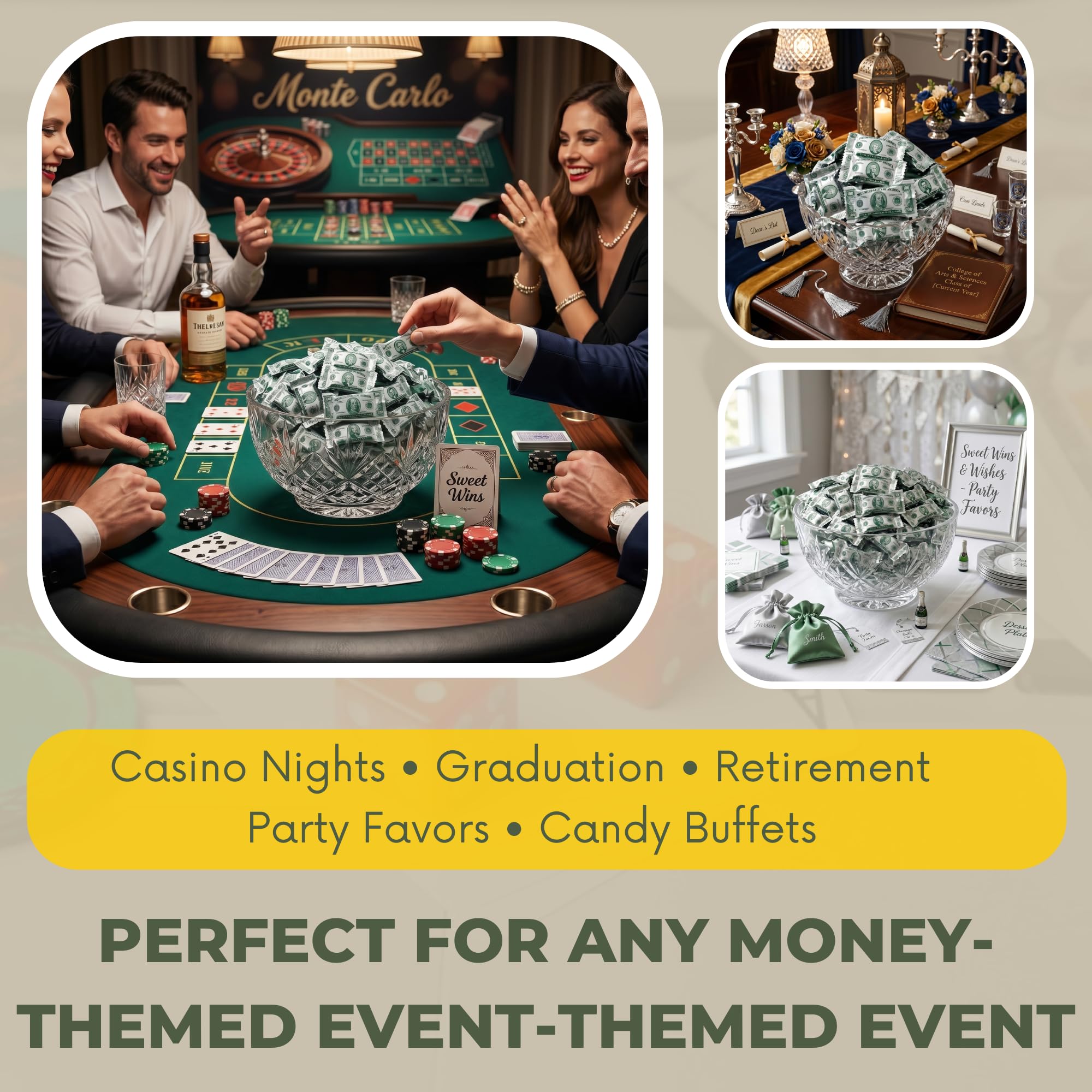 220ct Money Butter Mints – Individually Wrapped Dollar Bill Candy for Casino Night, Money Theme Parties & Party Favors