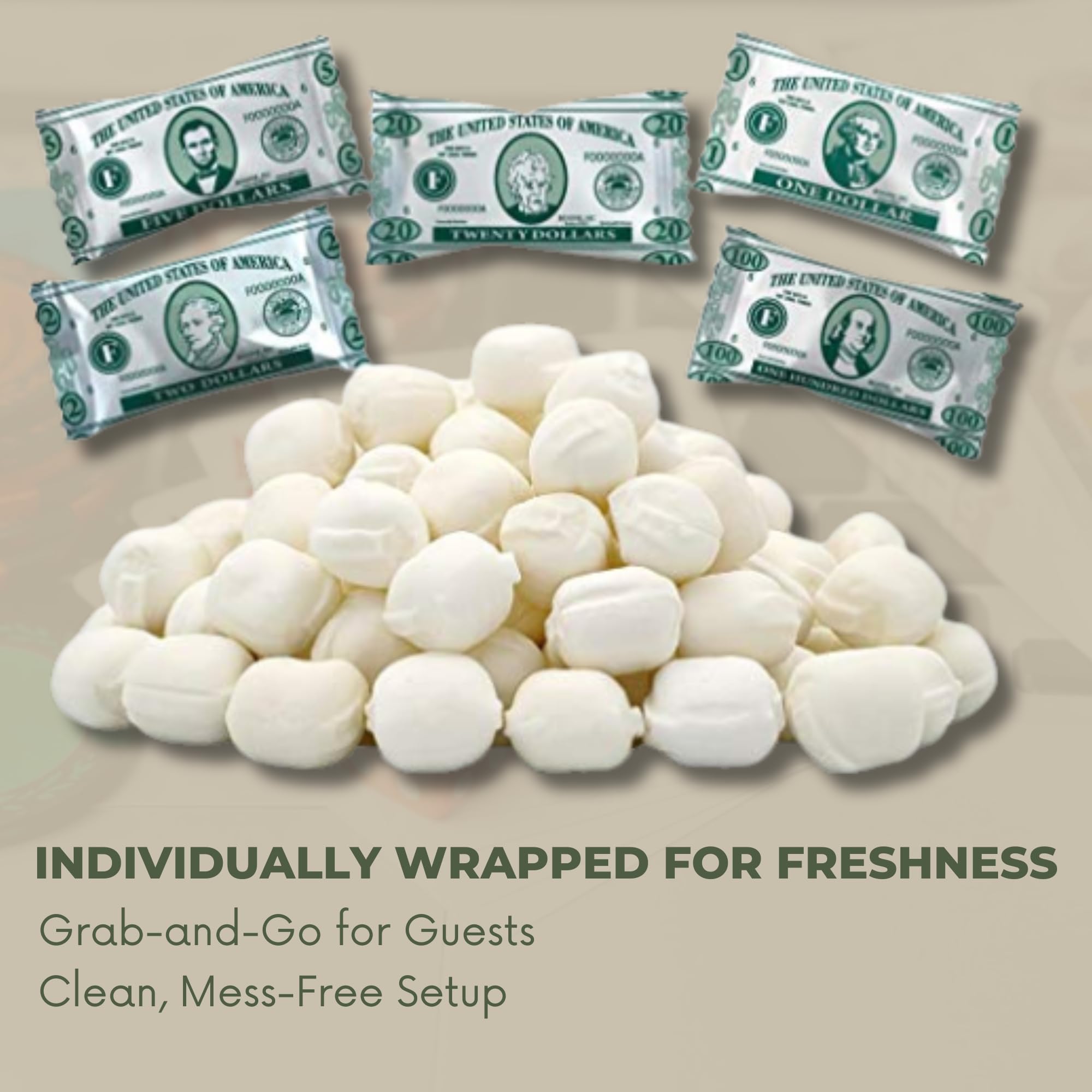220ct Money Butter Mints – Individually Wrapped Dollar Bill Candy for Casino Night, Money Theme Parties & Party Favors