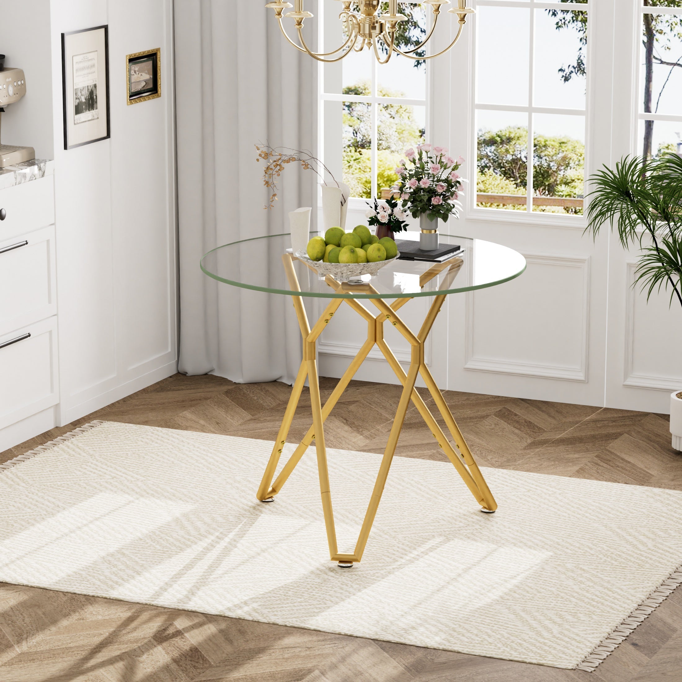 35.4-Inch Round Tempered Glass Dining Table