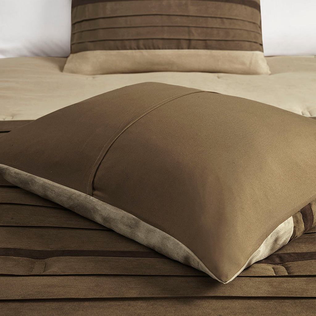 7 Piece Faux Suede Comforter Set Natural Queen