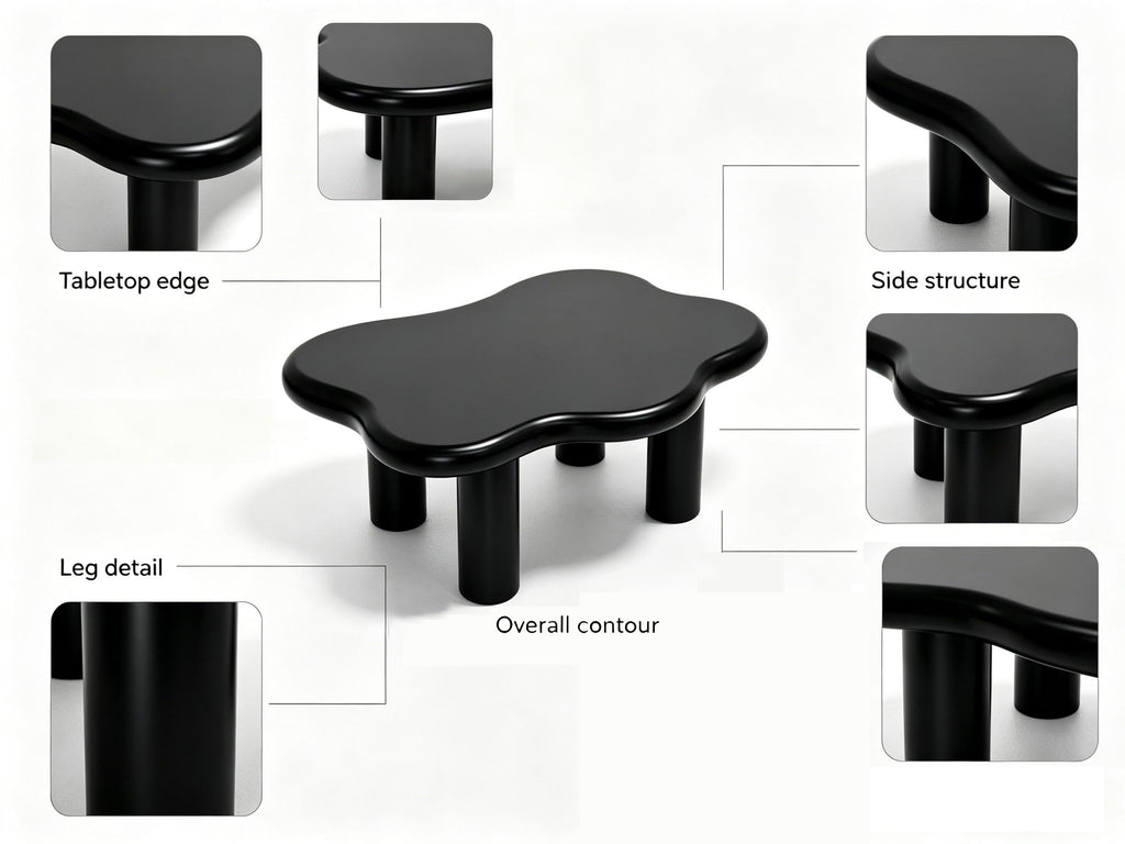 40'' Wood Cloud Coffee Table with 4 Round Legs