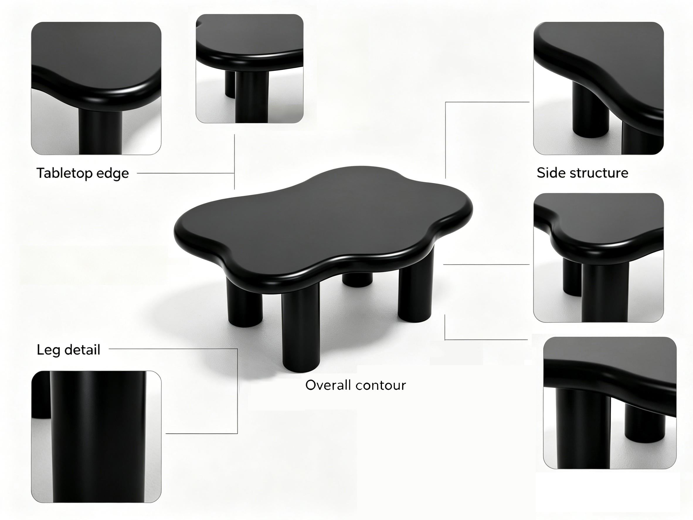 40'' Wood Cloud Coffee Table with 4 Round Legs