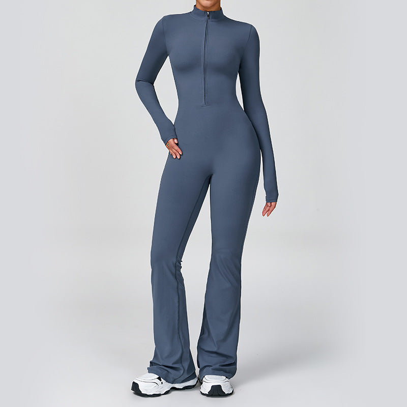 Cross-Border Zippered Cloud-Like Long-Sleeved Yoga Jumpsuit High-Intensity Fitness All-In-One Bodysuit 2012