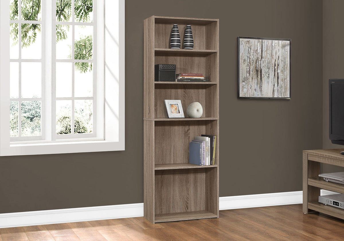 6-Tier Transitional Bookshelf with Adjustable Shelves - White, Dark Gray, Light Brown, Dark Brown