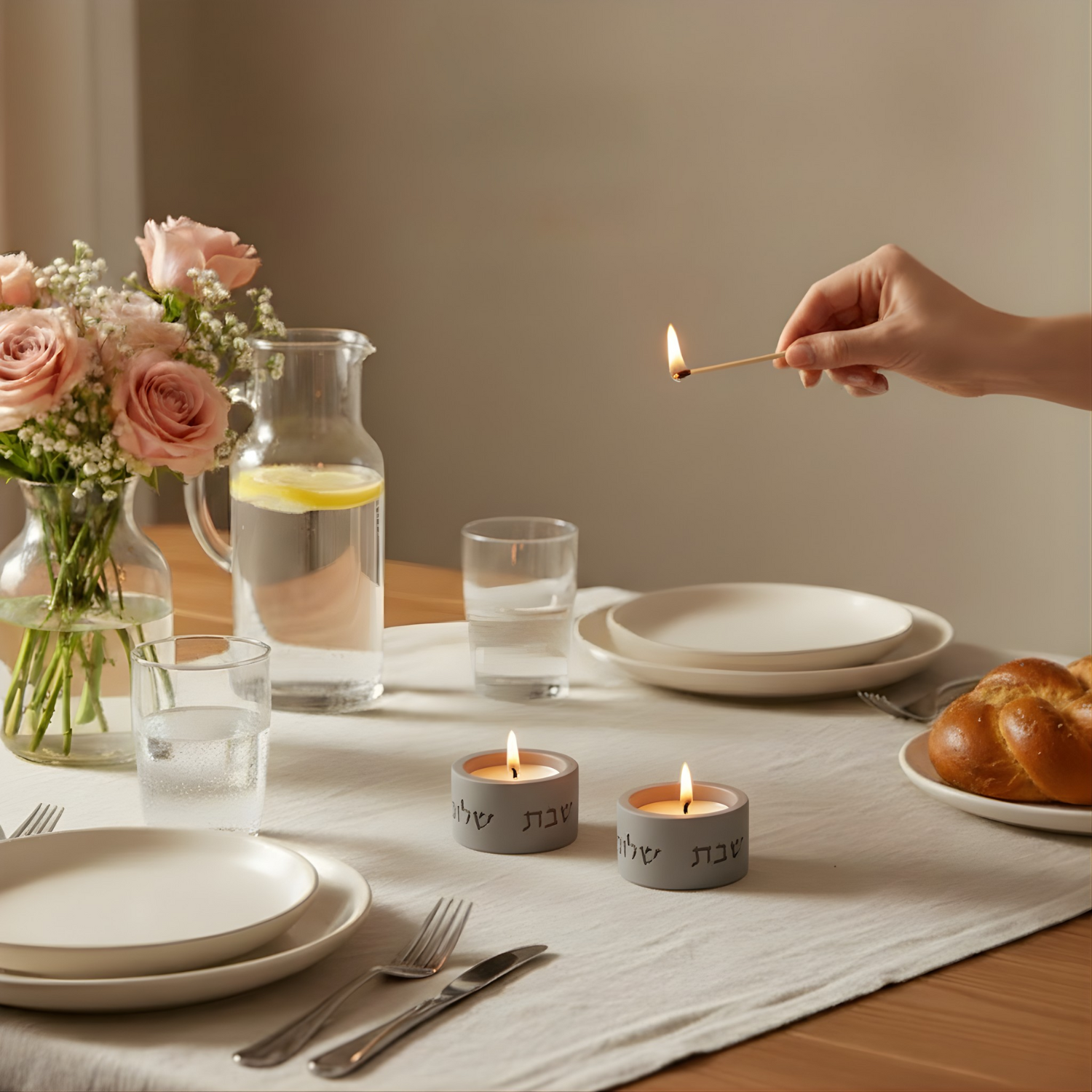 Concrete Shabbat Candle Set & Blessing – Pure Line Series