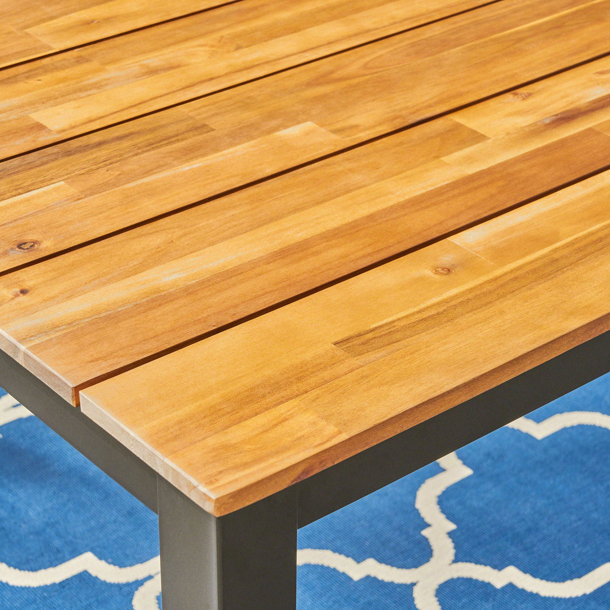 Rectangular Outdoor Dining Table Tabletop With Iron Legs - Black
