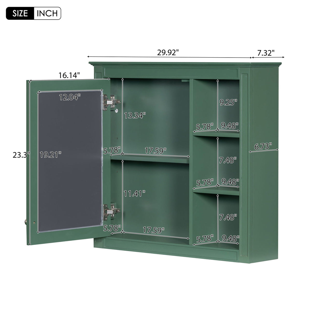 Wall Mounted Medicine Cabinet With Mirror and 3 Open Shelves
