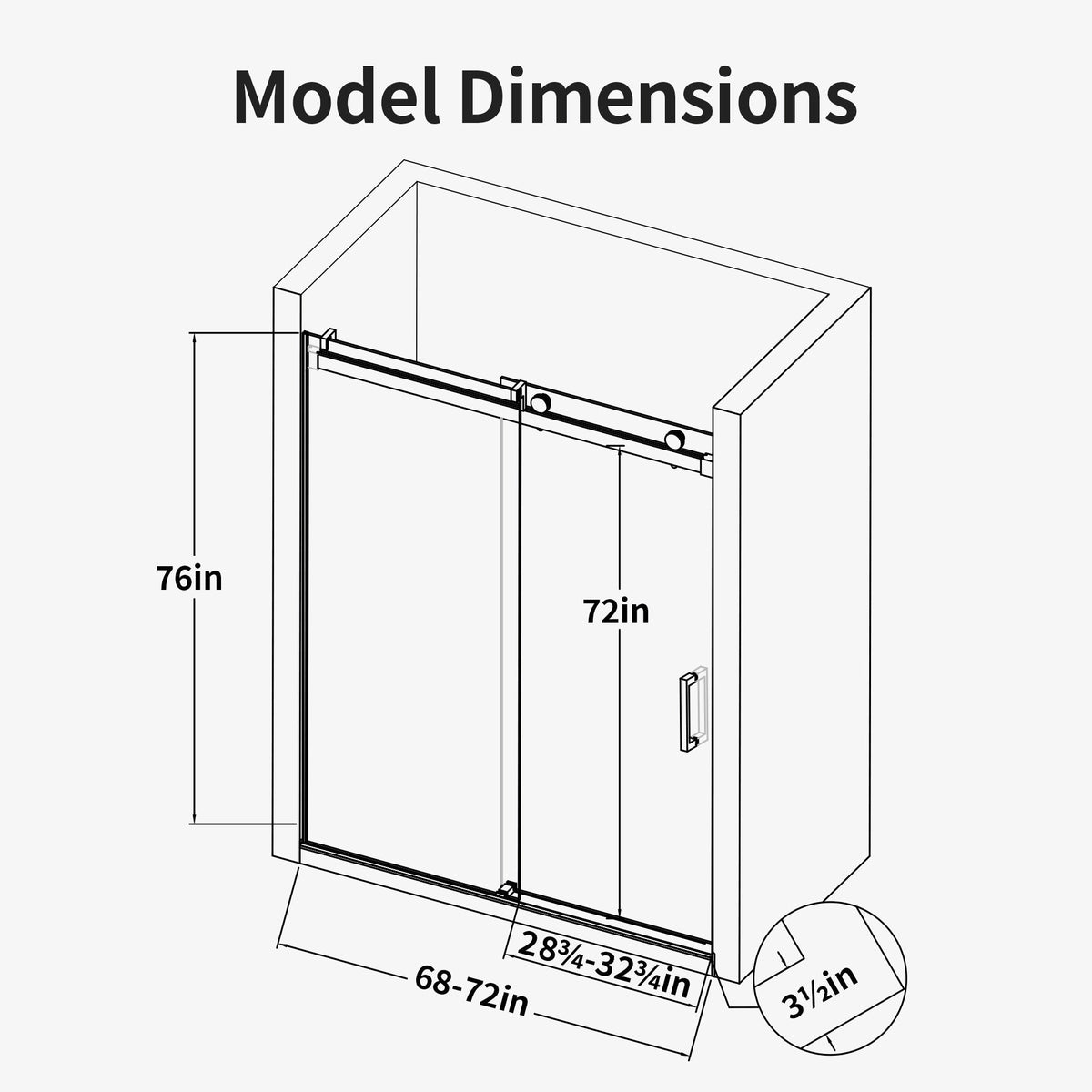 Frameless Single Sliding Soft-Close Shower Doors 68-72" W