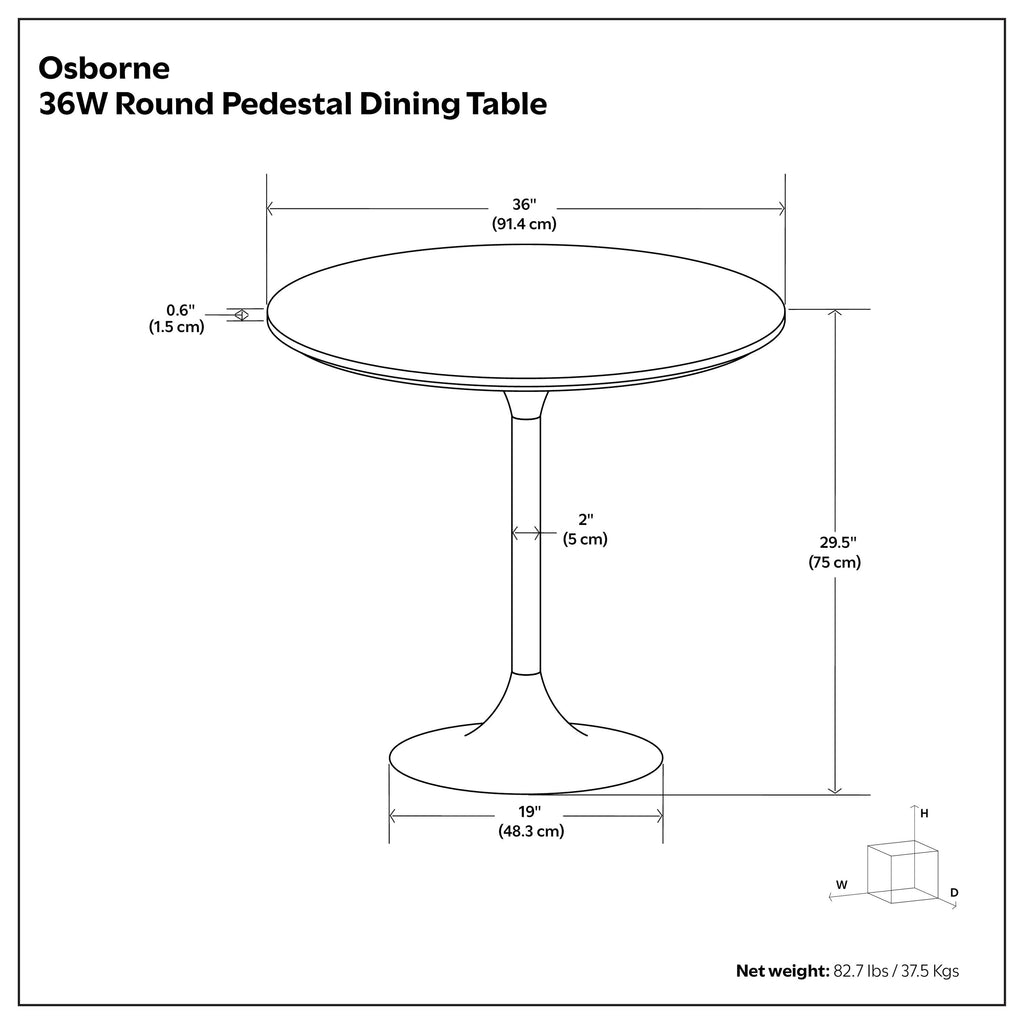 Osborne 36 Inch Wide Genuine Marble and Iron Contemporary Dining Table
