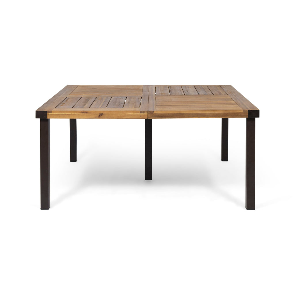 9‑Piece Acacia Wood Outdoor Dining Set, 64" Square Teak Finish Wooden Table & 8 Arm Chairs with