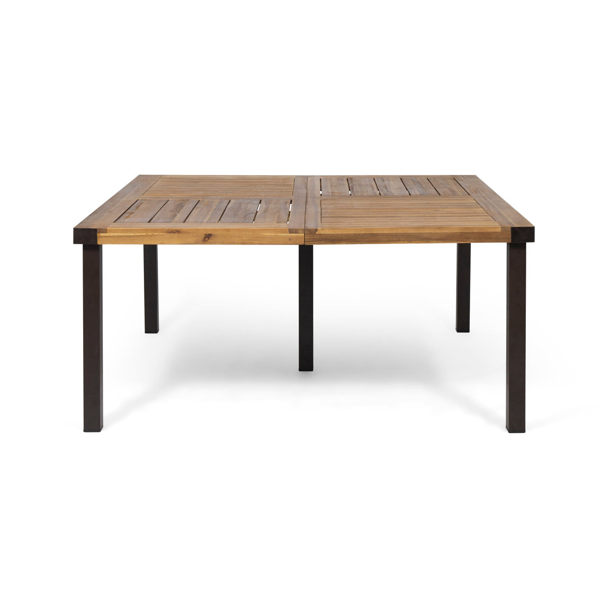9‑Piece Acacia Wood Outdoor Dining Set, 64" Square Teak Finish Wooden Table & 8 Arm Chairs with
