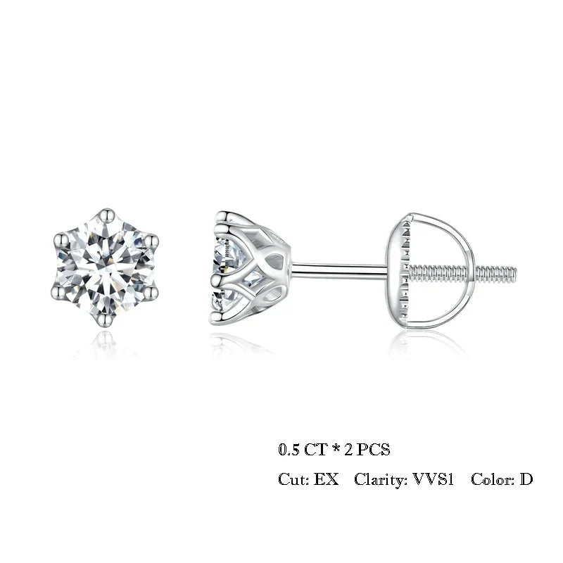 Round Moissanite Screw-Back Stud Earrings in Silver