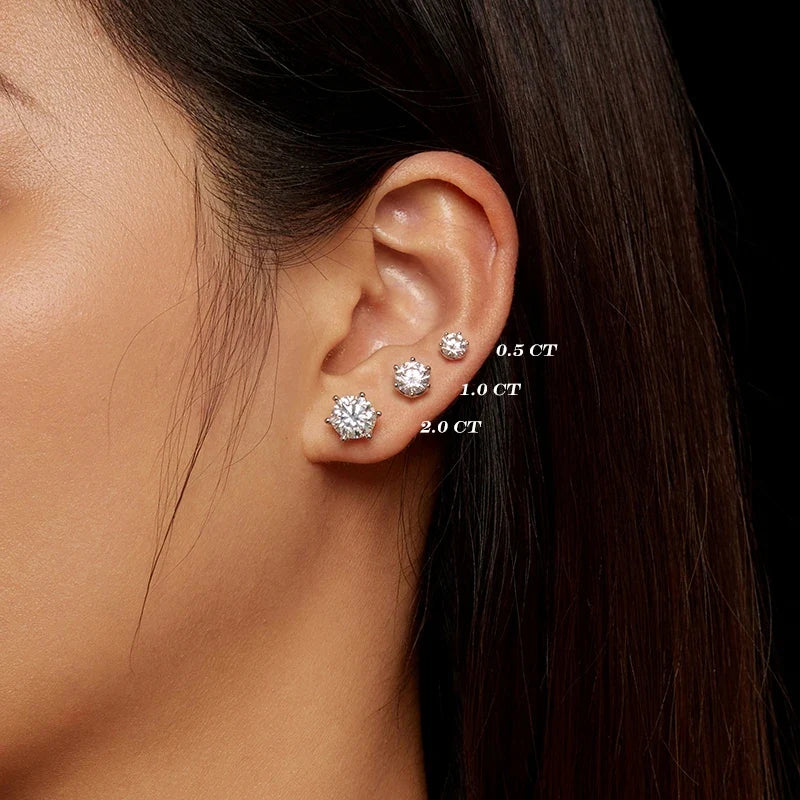 Round Moissanite Screw-Back Stud Earrings in Silver