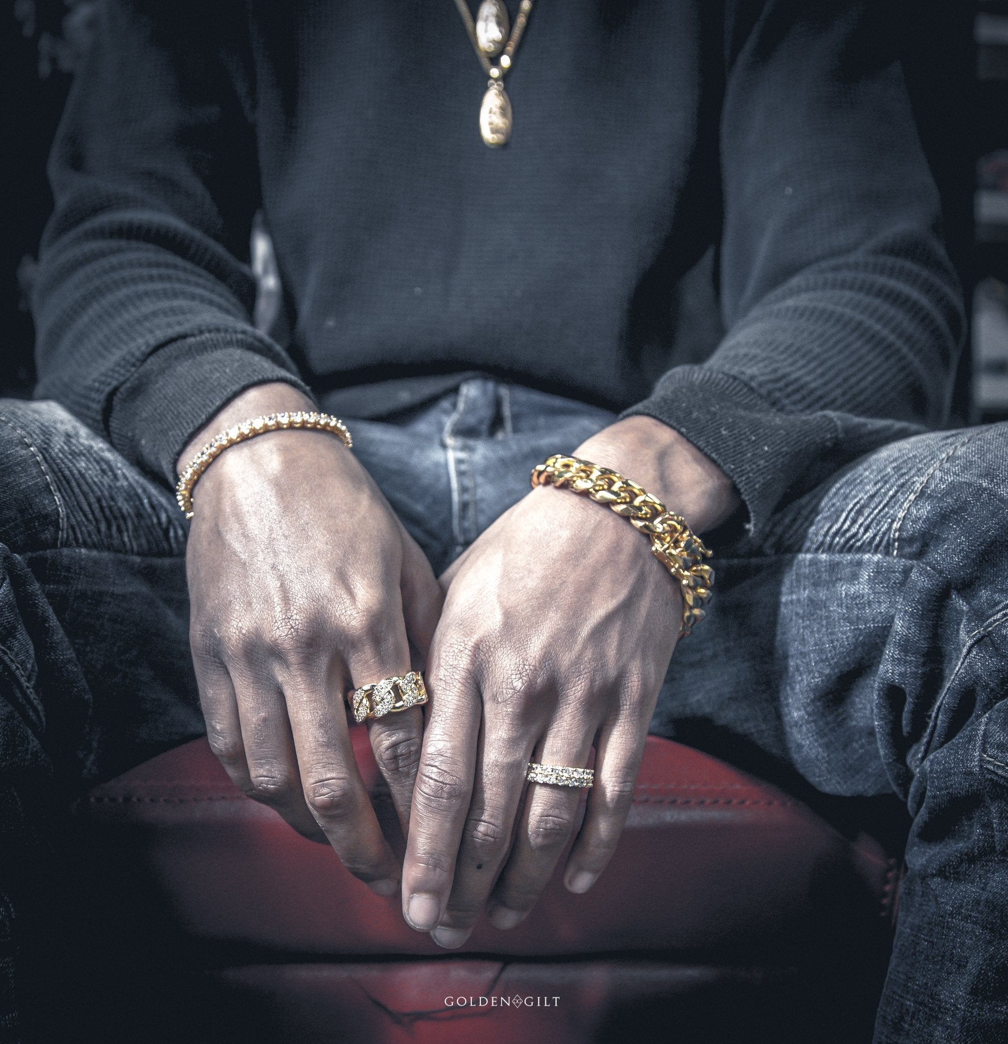 Studded Cuban Link Ring - 18K Gold Plated