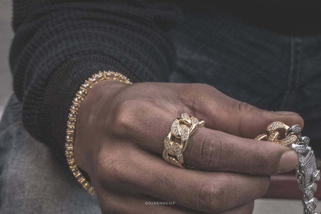 Studded Cuban Link Ring - 18K Gold Plated