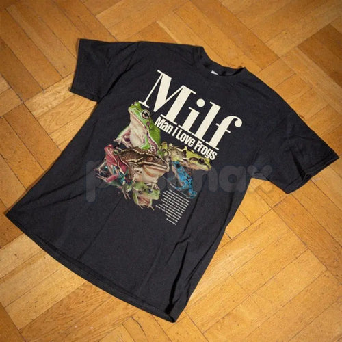 "M.I.L.F. Man I Love Frogs" Funny T-Shirt – Sarcastic Internet Meme Graphic Tee, Premium 100% Cotton Amphibian Fan Top, Soft Lived-In Heavyweight Retro Aesthetic Shirt, Made in USA